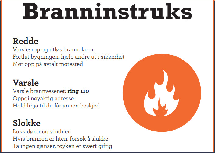 La branninstruksen være synlig for beboerne