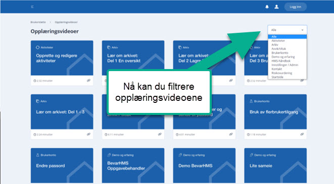 Nå kan du filtrere opplæringsvideoene